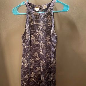 C&C California 100% Linen Sleeveless Blue and cream Palm tree Dress Size Small